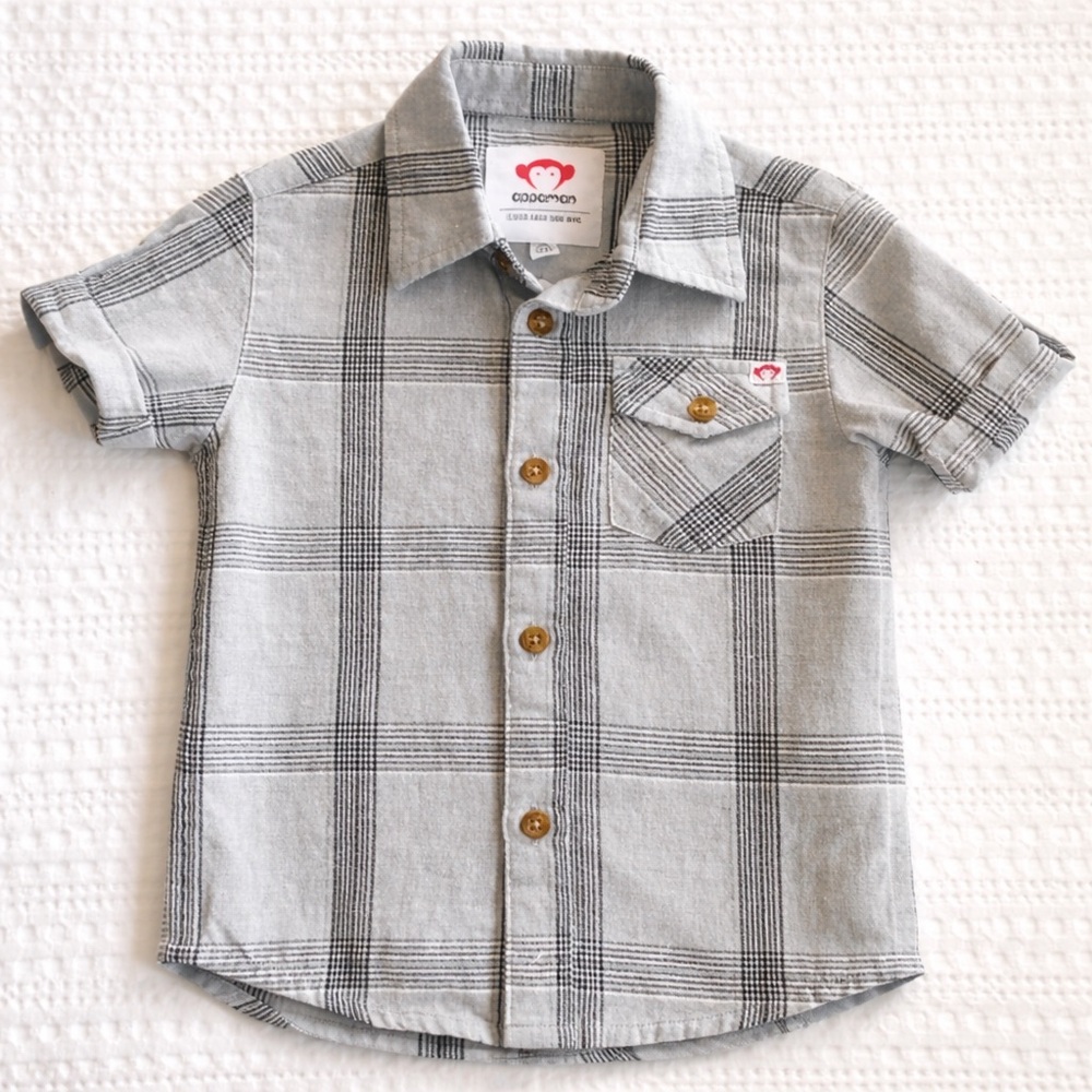 NWOT Appaman Boys Button Down Shirt 2T Gray Plaid Short Sleeve Soft Cotton